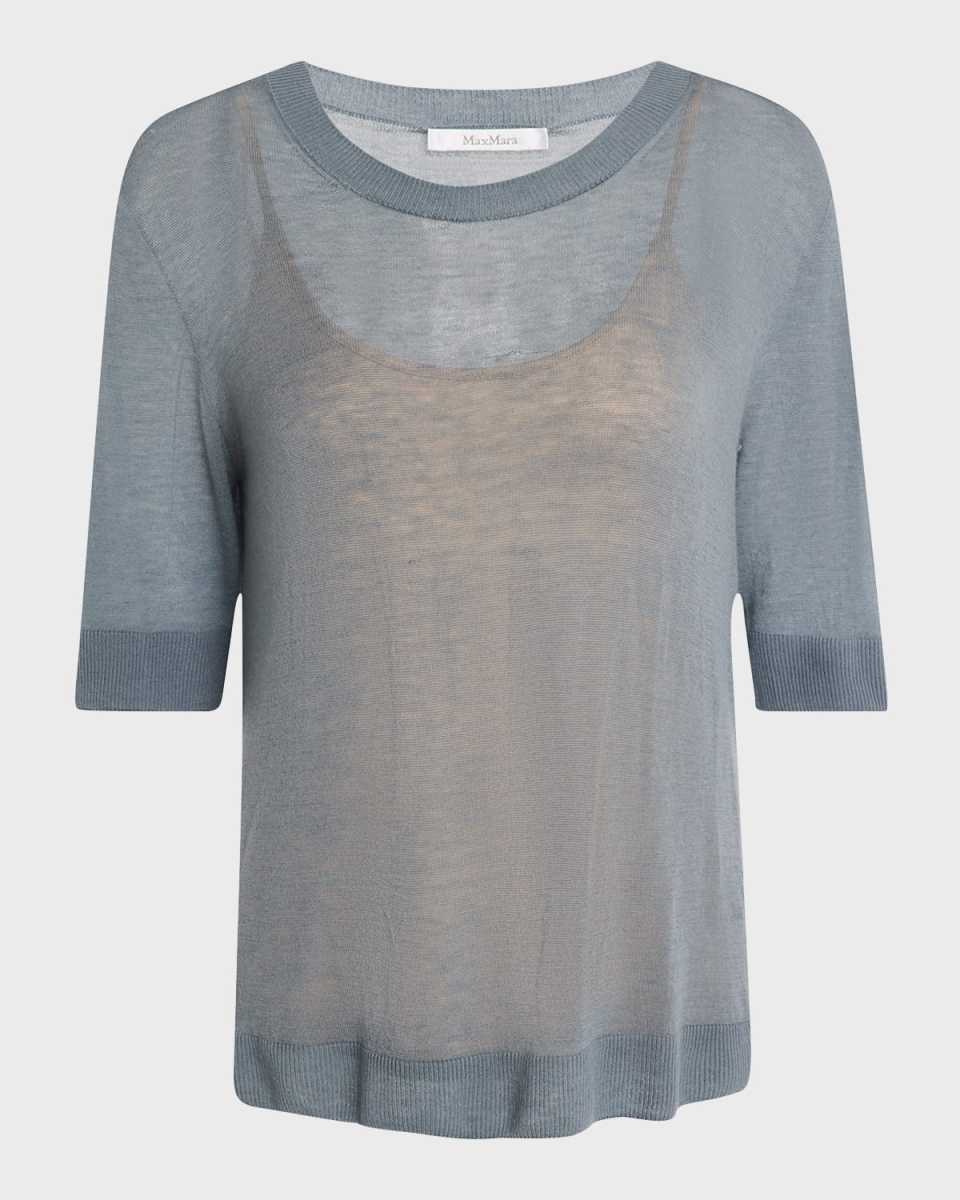 Negelia Short-Sleeve Sheer Knit Sweat